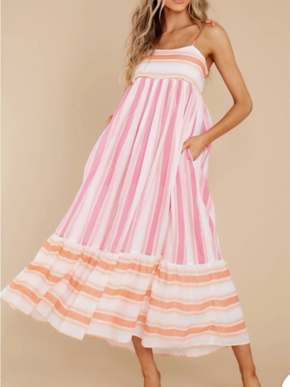 Olivia James the Label Pink & Peach Striped Malin Maxi Sundress
